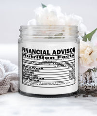 Funny Financial Advisor Candle Nutrition Facts 9oz Vanilla Scented Candles Soy Wax