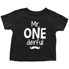 Funny First Birthday T-Shirt Mr One derful Toddler Kids Shirt Black