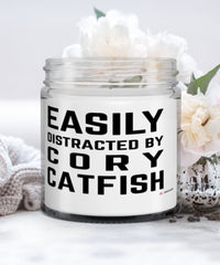 Funny Fish Candle Easily Distracted By Cory Catfish 9oz Vanilla Scented Candles Soy Wax