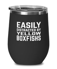 Funny Fish Wine Tumbler Easily Distracted By Yellow Boxfishs Stemless Wine Glass 12oz Stainless Steel