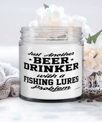 Funny Fishing Lures Candle Just Another Beer Drinker With A Fishing Lures Problem 9oz Vanilla Scented Candles Soy Wax