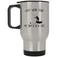 Funny Fishing Travel Mug For Dad Grandpa Cant Work Today My Arm Is In A Cast 14oz Stainless Steel XP8400S