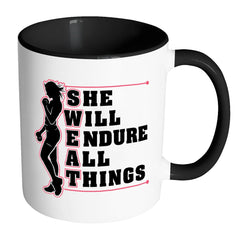 Funny Fitness Mug SWEAT She Will Endure All Things White 11oz Accent Coffee Mugs