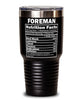 Funny Foreman Nutrition Facts Tumbler 30oz Stainless Steel