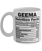 Funny Geema Nutritional Facts Coffee Mug 11oz White