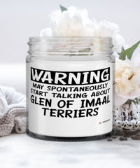 Funny Glen Of Imaal Terrier Candle Warning May Spontaneously Start Talking About Glen Of Imaal Terriers 9oz Vanilla Scented Candles Soy Wax