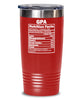 Funny GPA Nutrition Facts Tumbler 20oz 30oz Stainless Steel