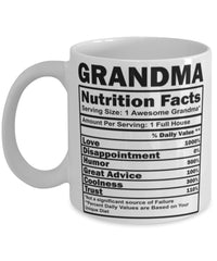 Funny Grandma Nutritional Facts Coffee Mug 11oz White