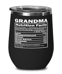 Funny Grandma Nutritional Facts Wine Glass 12oz Stainless Steel