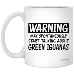 Funny Green Iguana Mug Warning May Spontaneously Start Talking About Green Iguanas Coffee Cup 11oz White XP8434