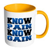 Funny Gym Mug Know Pain Know Gain White 11oz Accent Coffee Mugs