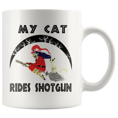 Funny Halloween Cat Mug My Cat Rides Shotgun 11oz White Coffee Mugs