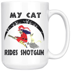 Funny Halloween Cat Mug My Cat Rides Shotgun 15oz White Coffee Mugs