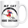 Funny Halloween Cat Mug My Cat Rides Shotgun 15oz White Coffee Mugs