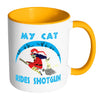 Funny Halloween Cat Mug My Cat Rides Shotgun White 11oz Accent Coffee Mugs