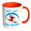 Funny Halloween Cat Mug My Cat Rides Shotgun White 11oz Accent Coffee Mugs