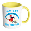 Funny Halloween Cat Mug My Cat Rides Shotgun White 11oz Accent Coffee Mugs