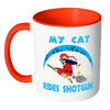 Funny Halloween Cat Mug My Cat Rides Shotgun White 11oz Accent Coffee Mugs