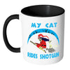 Funny Halloween Cat Mug My Cat Rides Shotgun White 11oz Accent Coffee Mugs