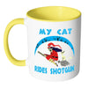 Funny Halloween Cat Mug My Cat Rides Shotgun White 11oz Accent Coffee Mugs