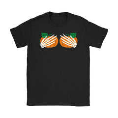 Funny Halloween Shirt Skeleton Hands Pumpkin Gildan Womens T-Shirt