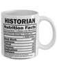 Funny Historian Nutritional Facts Coffee Mug 11oz White