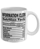 Funny Information Clerk Nutritional Facts Coffee Mug 11oz White