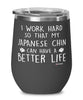 Funny Japanese Chin Dog Wine Glass I Work Hard So That My Japanese Chin Can Have A Better Life 12oz Stainless Steel Black