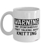 Funny Knitting Mug Warning May Spontaneously Start Talking About Knitting Coffee Cup White