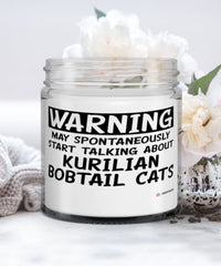 Funny Kurilian Bobtail Cat Candle Warning May Spontaneously Start Talking About Kurilian Bobtail Cats 9oz Vanilla Scented Candles Soy Wax