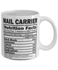 Funny Mail Carrier Nutritional Facts Coffee Mug 11oz White