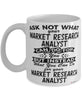 Funny Market Research Analyst Mug Ask Not What Your Market Research Analyst Can Do For You Coffee Cup 11oz 15oz White