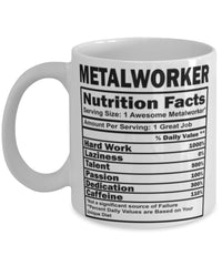 Funny Metalworker Nutritional Facts Coffee Mug 11oz White