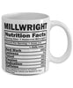 Funny Millwright Nutritional Facts Coffee Mug 11oz White