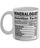 Funny Mineralogist Nutritional Facts Coffee Mug 11oz White