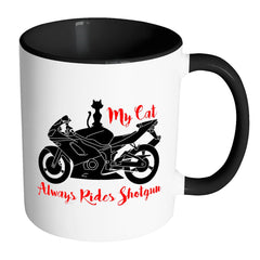 Funny Motorcycle Mug My Cat Always Rides Shotgun White 11oz Accent Coffee Mugs