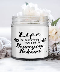 Funny Norwegian Buhund Dog Candle Life Is Better With A Norwegian Buhund 9oz Vanilla Scented Candles Soy Wax