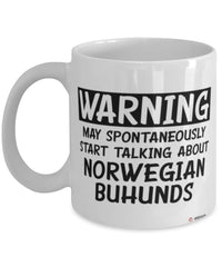 Funny Norwegian Buhund Mug Warning May Spontaneously Start Talking About Norwegian Buhunds Coffee Cup White