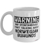 Funny Norwegian Buhund Mug Warning May Spontaneously Start Talking About Norwegian Buhunds Coffee Cup White