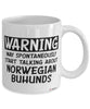 Funny Norwegian Buhund Mug Warning May Spontaneously Start Talking About Norwegian Buhunds Coffee Cup White