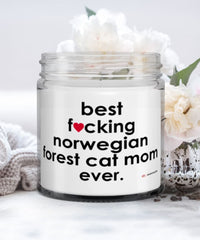 Funny Norwegian Forest Cat Candle B3st F-cking Norwegian Forest Cat Mom Ever 9oz Vanilla Scented Candles Soy Wax