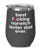 Funny Norwich Terrier Dog Wine Glass B3st F-cking Norwich Terrier Dad Ever 12oz Stainless Steel Black