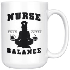 Funny Nursing Yoga Mug Nurse Balance 15oz White Coffee Mugs