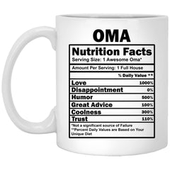 Funny Oma Mug Nutrition Facts Coffee Cup 11oz White XP8434
