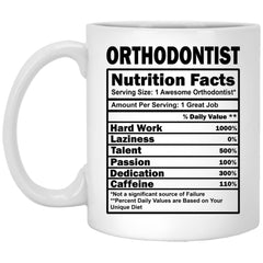 Funny Orthodontist Mug Gift Orthodontist Nutrition Facts Coffee Cup 11oz White XP8434