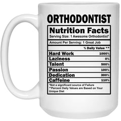 Funny Orthodontist Mug Gift Orthodontist Nutrition Facts Coffee Cup 15oz White 21504