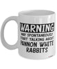 Funny Pannon White Rabbit Mug Warning May Spontaneously Start Talking About Pannon White Rabbits Coffee Cup White
