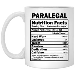 Funny Paralegal Mug Nutrition Facts Coffee Cup 11oz White XP8434