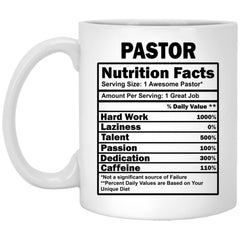Funny Pastor Mug Nutrition Facts Coffee Cup 11oz White XP8434