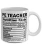 Funny PE Teacher Nutritional Facts Coffee Mug 11oz White